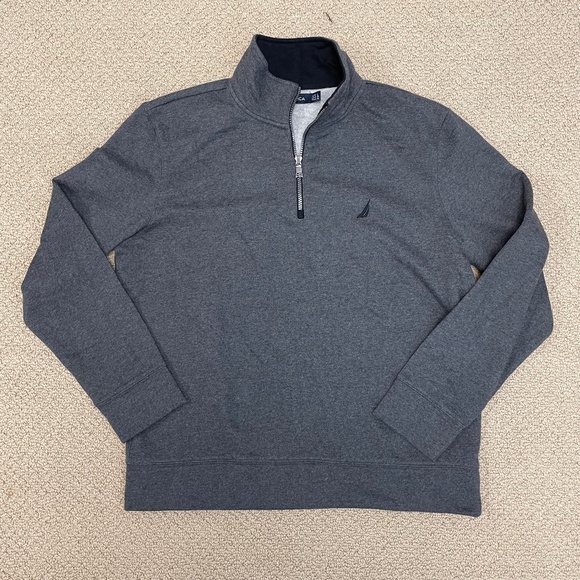 Nautica Long Sleeve Quarter Zip Gray Sweater Men’s Size Large - Picture 1 of 13